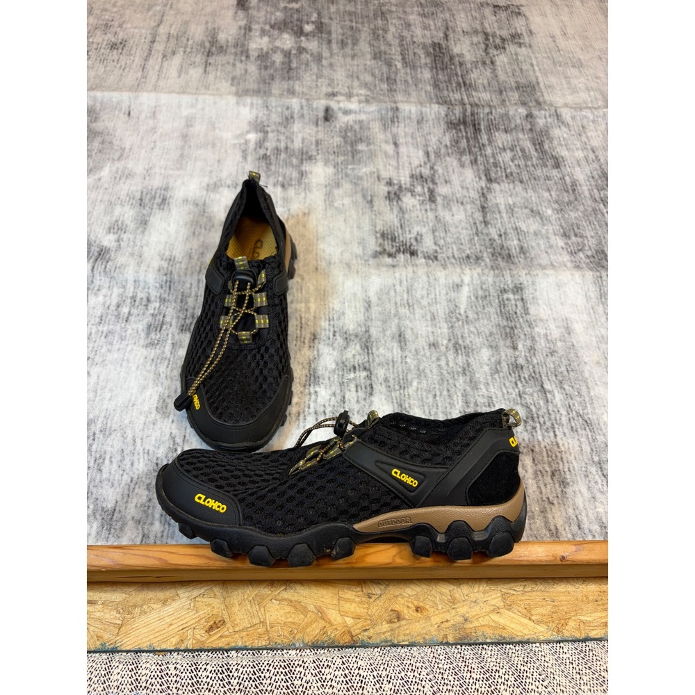 CLOHCO Men Outdoor Mesh Water Shoes Black Yellow Hiking Trail Sneakers Size 43